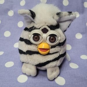 Vintage Furby Buddies "Down Please" Zebra Print Brown Eyes Beanie Plush